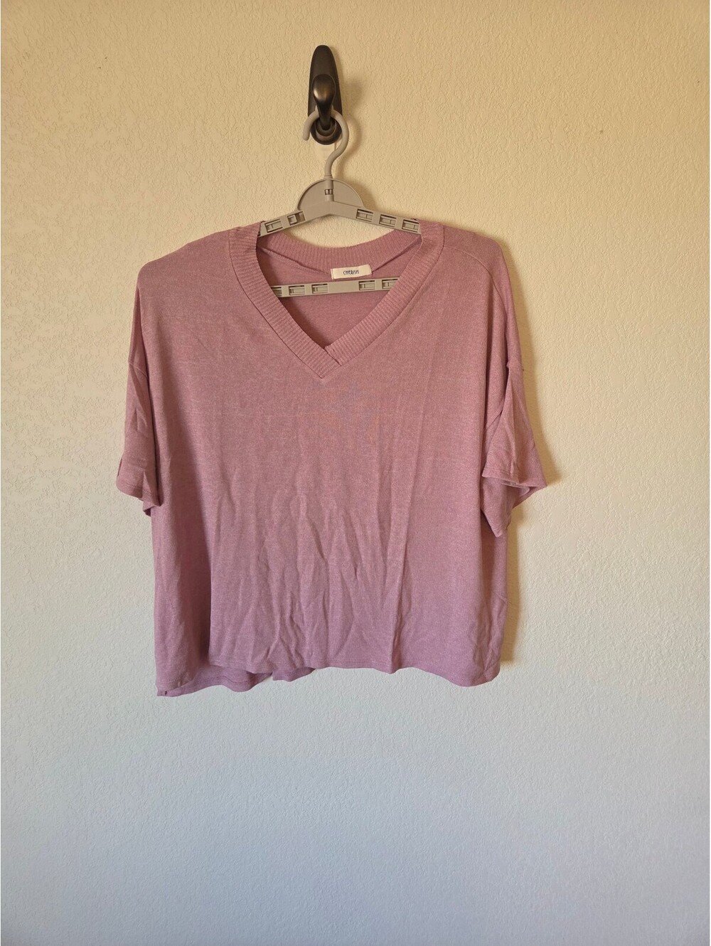 Cherish Mauve V-Neck Short Sleeve Sweater Top
